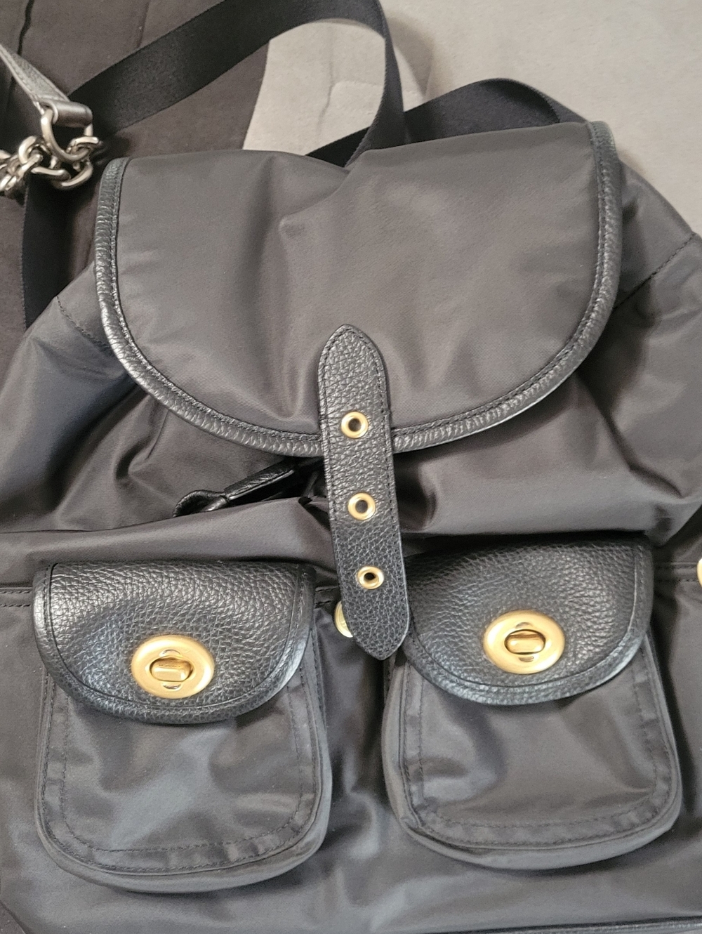 Black Nylon Backpack with Gold-Tone Hardware